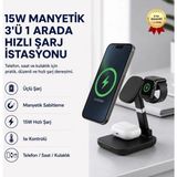 Hızlı Store Şarj Standı 15W Manyetik 3'ü 1 Arada Hızlı Şarj İstasyonu -Tüm Akıllı Telefonlar, İphone Watch ve - Siyah