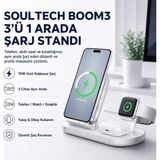 Hızlı Store Soultech Boom3 15W 3-in-1 Kablosuz Şarj İstasyonu – Telefon, Apple Watch ve Kulaklık için Qi Wireless Charging Stand - Siyah