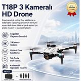 Hızlı Store T18P 3 Kameralı HD Drone, Engel Sensörlü Katlanabilir Akıllı Drone, Optical Flow - Gri - Siyah
