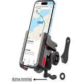 Hızlı Store Titreşim Engelleyici 360° Döner Motosiklet Telefon Tutucu, Gidon Bağlantılı, 4”-6.9” Uyumlu Dayanıklı Tutacak - Siyah