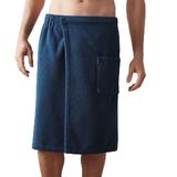 HIZSOY Pamuklu Hamam Sauna Eteği Cırt Bantlı Plaj Havuz Havlusu Bornozu (Lacivert, 2XL-3XL)