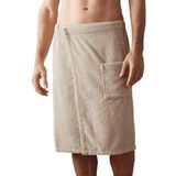 HIZSOY Pamuklu Hamam Sauna Eteği Cırt Bantlı Plaj Havuz Havlusu Bornozu (Mocha, L-XL)