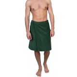 HIZSOY Pamuklu Hamam Sauna Eteği Cırt Bantlı Plaj Havuz Havlusu Bornozu (Yeşil, L-XL)