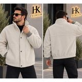 Hk Premium Erkek Fitilli Kadife Mont Astarsız Oversize Dik Yaka Çıtçıtlı Bomber Ceket - Bej - 2XL