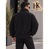 Hk Premium Erkek Fitilli Kadife Mont Astarsız Oversize Dik Yaka Çıtçıtlı Bomber Ceket - Siyah