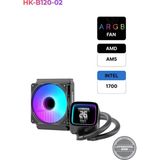 Hk2 Serisi 120 mm Yeni Nesil Yüksek Performanslı Işlemci Ayarı Mini Isı Göstergeli Sıvı Soğutma - Siyah