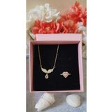 HKN AVM ACCESSORİES Çelik 'm Yüzük Melek Kanatlı Pembe Taşlı Kolye Set