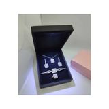 HKN AVM ACCESSORİES Işıklı Set Kutusunda Gerçek Çelik Gümüş Renk Kolye Baget Evlilik Yüzüğü Bileklik Anneler Sevgililer Günü Hediye