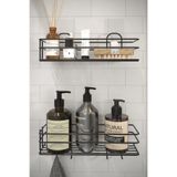 HKN HOUSE 2li Set Siyah Şampuanlık Banyo Düzenleyici Yapışkanlı 4 Askılı Duş Rafı Organizer