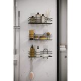 HKN HOUSE 3’Lü Set Yapışkanlı 4 Kancalı Siyah Banyo Rafı Şampuanlık Banyo Düzenleyici Organizer