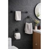 HKN HOUSE Yapışkanlı Siyah Uzun Havlu Askısı Yuvarlak Havluluk Havlu Askısı WC Tuvalet Kağıtlık 3 lü Banyo Set