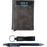 Hky Isme Özel Suni Mekanizmalı Kartlık & Cüzdan Kalem Anahtarlık Hediyeli - Gri