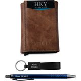 Hky Isme Özel Suni Mekanizmalı Kartlık & Cüzdan Kalem Anahtarlık Hediyeli - Taba