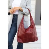 Hlin Kadın Büyük Boy Örgü Desenli Fermuarlı Shopper Omuz ve Kol Çantası - Bordo-30776