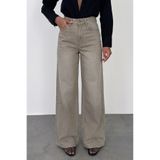 HLT JEANS Bej Kadın Wide Leg Jean %100 Pamuklu Yüksek Bel Palazzo Kot Pantolon ANGEL-2060