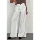 HLT JEANS Beyaz Kadın Wide Leg Jean %100 Pamuklu Yüksek Bel Palazzo Kot Pantolon ANGEL-2058