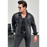 Hlt Jeans Erkek Antrasit Jean Denim Standart Kalıp %100 Pamuk Cepli Düğmeli Kot Ceket HLTHE042101 - XL