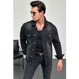 HLT JEANS Erkek Antrasit Jean Denim Standart Kalıp %100 Pamuk Cepli Düğmeli Kot Ceket HLTHE042101