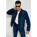 Hlt Jeans Erkek Koyu Mavi Jean Denim Standart Kalıp %100 Pamuk Cepli Düğmeli Kot Ceket HLTHE042110 - Koyu - Mavi