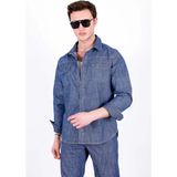 Hlt Jeans Erkek Koyu Mavi Likralı Denim Regular Kalıp Düğmeli Kot Gömlek JOHN-3023 - 2XL