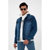 Hlt Jeans Erkek Mavi Jean Denim Standart Kalıp Esnek Likralı Cepli Düğmeli Kot Ceket HLTHE042101 - XL