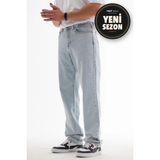 Hlt Jeans Erkek Mavi Kar Straight Baggy Fit Likrasız Rahat Kesim %100 Pamuk Loose Jean Pantolon NICHOLAS - Kar Mavisi - 29