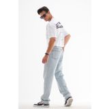 HLT JEANS Erkek Mavi Kar Straight Baggy Fit Likrasız Rahat Kesim %100 Pamuk Loose Jean Pantolon NICHOLAS