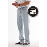 HLT JEANS Erkek Mavi Kar Straight/Baggy Fit %100 Pamuk Yıkamalı Jean Kot Pantolon NICHOLAS