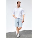 HLT JEANS Erkek Mavi Kar Yıkamalı Baggy Fit Rahat Kesim %100 Pamuk Denim Loose Jeans Kot Şort ARTHUR-MAVİKAR