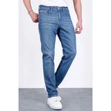 Hlt Jeans Erkek Şerit Detaylı Mavi Regular Fit Boru Paça Esnek Likralı Jeans Kot Pantolon HLTHE001964 - 38 - Beyaz - Mavi