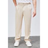 HLT JEANS Erkek Yazlık Bej Çift Pileli Rahat Kesim Beli Lastikli Bol Paça Baggy Pantolon ALBERT-1991