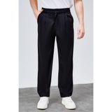 HLT JEANS Erkek Yazlık Siyah Çift Pileli Rahat Kesim Beli Lastikli Bol Paça Baggy Pantolon ALBERT-1988