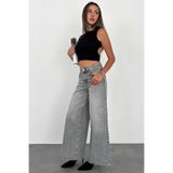 HLT JEANS Gri Kar Kadın Extra Wide Leg Jean %100 Pamuklu Yüksek Bel Kot Pantolon ANGEL-2050