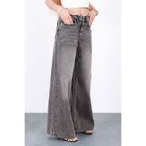 HLT JEANS Gri Kar Kadın Wide Leg Jean %100 Pamuklu Yüksek Bel Palazzo Kot Pantolon ANGEL-2050