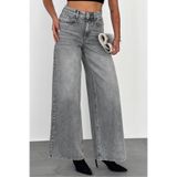 HLT JEANS Gri Kar Kadın Wide Leg Jean %100 Pamuklu Yüksek Bel Palazzo Kot Pantolon ANGEL-2050