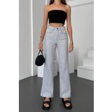 HLT JEANS Gümüş Gri Kadın Wide Leg Jean Yüksek Bel Palazzo Likralı Esnek Kot Pantolon -2042 JESSİCA