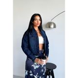 HLT JEANS Kadın Koyu Mavi Jean Denim Regular Kalıp Cepli Düğmeli Kot Ceket DİANA-5003