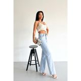 HLT JEANS Kadın Mavi Kar Wide Leg Yüksek Bel Likralı Jean Kot Pantolon JESSİCA-2039