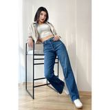 Hlt Jeans Mavi Kadın Wide Leg Jean Yüksek Bel Palazzo Likralı Esnek Kot Pantolon Jessica-Açmavi - Açık Mavi - 36