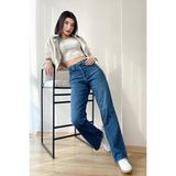 Hlt Jeans Mavi Kadın Wide Leg Jean Yüksek Bel Palazzo Likralı Esnek Kot Pantolon Jessica-Açmavi - Açık Mavi - 42