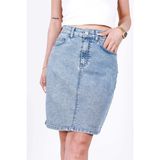 Hlt Jeans Mavi Kar Kadın Regular Fit Likralı Yüksek Bel Orta Boy Denim Kot Etek ALİCE-4008 - Kar Yıkama - 38