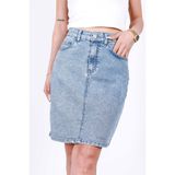 HLT JEANS Mavi Kar Kadın Regular Fit Likralı Yüksek Bel Orta Boy Denim Kot Etek ALİCE-4008