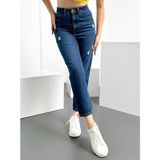 Hlt Jeans Mavi Yıpratma Kadın Likralı Mom Jean Yüksek Bel Esnek Kot Pantolon ANNA-MAVİYPT - 46
