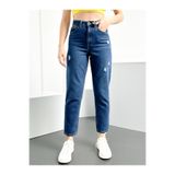 HLT JEANS Mavi Yıpratma Kadın Likralı Mom Jean Yüksek Bel Esnek Kot Pantolon -MAVİYPT ANNA