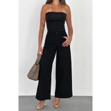 HLT JEANS Siyah Kadın Wide Leg Jean %100 Pamuklu Yüksek Bel Palazzo Kot Pantolon ANGEL-2066