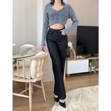 Hlt Jeans Siyah Kadın Wide Leg Jean Yüksek Bel Palazzo Özel Kumaş Likralı Esnek Kot Pantolon JESSİCA-2037 - 38