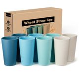 Hlukana 8'li Buğday Hasır Bardak Seti, 20oz Kırılmaz İçme Bardağı, Çiplere Dayanıklı Bardaklar, Yeniden Kullanılabilir Su Bardağı Seti, Mutfak, Kamp, BPA İçermeyen Bardaklar, Bulaşık Makinesi ve