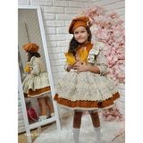 Hly Karol Tasarım Kapuçino Çiçekli Vintage Kız Bebek Elbisesi,Doğum günü,fotoğraf çekim elbise,0-12 Yaş Uygun - 7 Yaş - Kapiçino