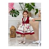 Hly Karol Tasarım Krem Bordo Vintage Kız Bebek Elbisesi,doğum Günü,fotoğraf Çekim Elbise,0-10 Yaş Uygun