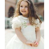 Hly Karol Tasarım Krem Saten Nakışlı Kız Bebek Kız Bebek Doğum Günü Özel Dikim Elbise - 3 Yaş